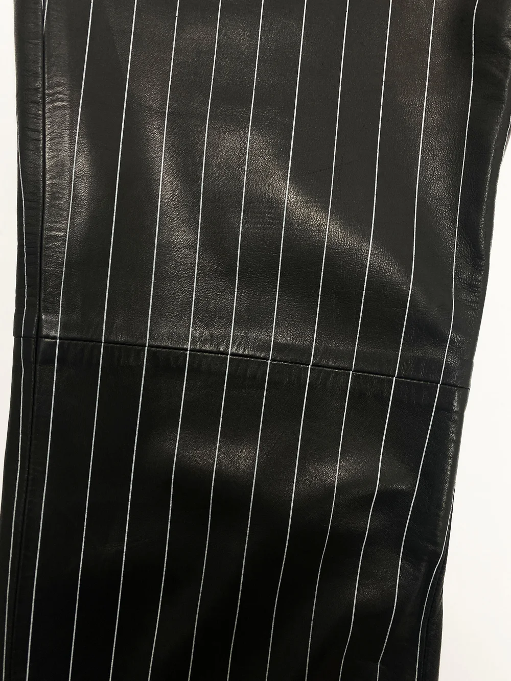 Gianni Versace 90s black pinstriped leather pants — JAMES VELORIA